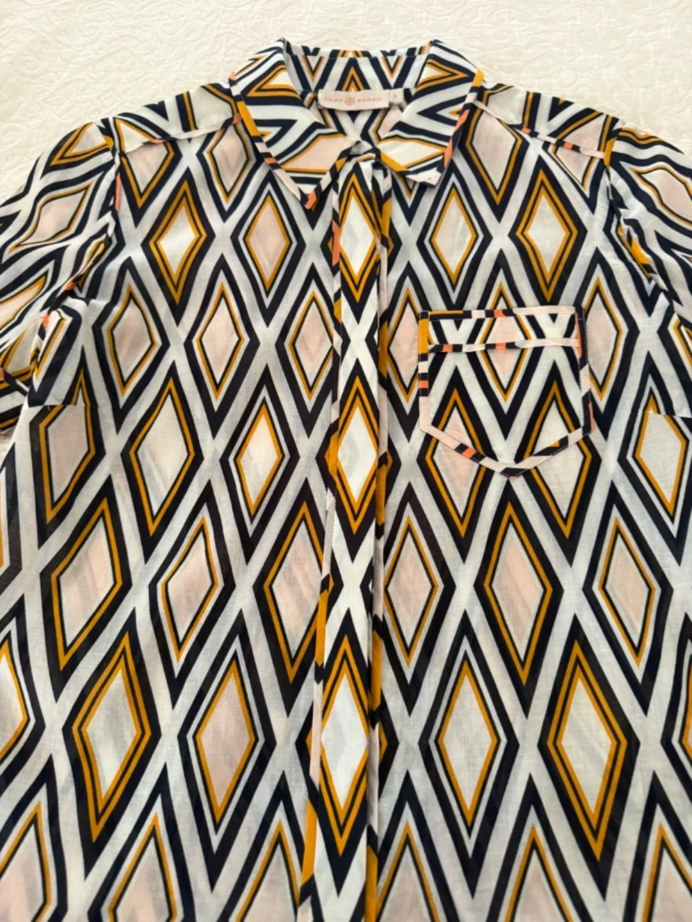 Tory Burch Short Sleeve Button Up Blouse, Size 4